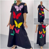 Summer new women's retro butterfly print long skirt