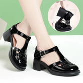 【35-40】Sandały z grubego obcasa z wydrążoną podeszwą ze skóry lakierowanej