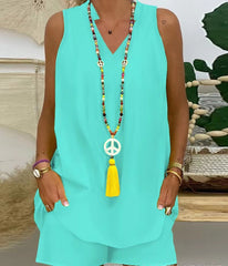 Nowy damski jednolity kolor, kołnierzyk stójka, bezrękawnik, swobodny garnitur