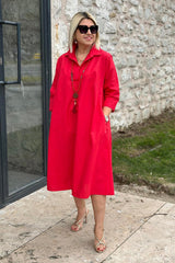 Damska sukienka z golfem i bawełny z podwójnymi kieszeniami, na co dzień