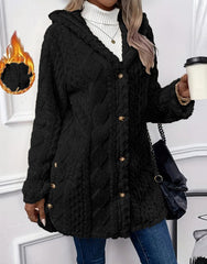 Damska wełniana kurtka z kapturem i długimi rękawami