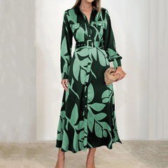 Sukienka damska z długim rękawem i paskiem z klapami