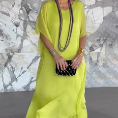 Damska przewiewna luźna sukienka maxi z dekoltem w serek