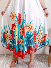 2025 Lato Nowy Drukowany Okrągły Dekolt Duży Rozmiar Długa Sukienka