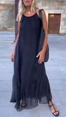Damska sukienka swobodna z okrągłym dekoltem i szelkami