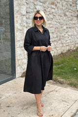 Damska sukienka z golfem i bawełny z podwójnymi kieszeniami, na co dzień