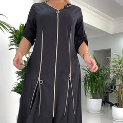 Modna damska długa sukienka z zamkiem błyskawicznym z przodu