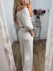 Damski top z marszczeniami i sznurowane spodnie zestaw