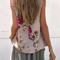 2025 Lato Nowa Okrągła Dekolt Kwiatowy Bawełna i Len Kamizelka🌺👚