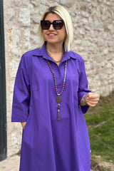 Damska sukienka z golfem i bawełny z podwójnymi kieszeniami, na co dzień