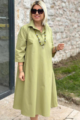 Damska sukienka z golfem i bawełny z podwójnymi kieszeniami, na co dzień