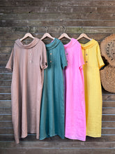 100% lniana damska sukienka z kołnierzykiem Piotrusia Pana, luźna, swobodna, z krótkim rękawem