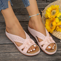 🔥 Promocja ostatniego dnia 50% zniżki – Damskie sandały ortopedyczne na koturnie w kwiaty – nowość Komfortowe sandały wsuwane