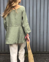 Luźny, okrągły dekolt, top i spodnie, dwuczęściowy komplet