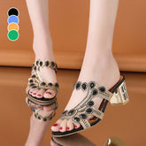 🔥Ostatni dzień zniżki 50% - Damskie lekkie, jednorzędowe, grube, wysadzane kryształkami kapcie na obcasie