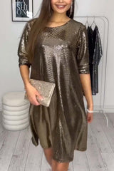 Damska codzienna błyszcząca sukienka z długim rękawem (bezpłatna wysyłka)