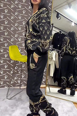 Damski top ze wzorzystymi kryształkami i dopasowane spodnie – dwuczęściowy zestaw