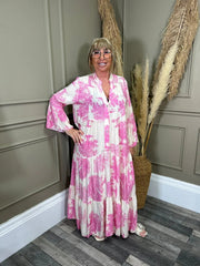 💃Damska letnia sukienka maxi z dekoltem w serek w leśne wzory👗