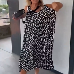 💖 Sukienka bez rękawów z nadrukiem i dekoltem w serek