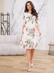 ❀Elegancka damska sukienka z półrękawem z szyfonu i nadrukiem