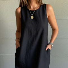 ✨Bawełniana lniana sukienka bez rękawów z rozcięciem w jednolitym kolorze