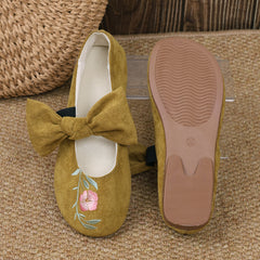 Nowe haftowane płaskie buty typu Mary Jane z kokardą