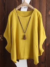 Koszule i topy lniane z okrągłym dekoltem i krótkim rękawem