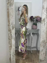 Damska bluzka z szerokimi nogawkami i spódnicą maxi z elastyczną talią