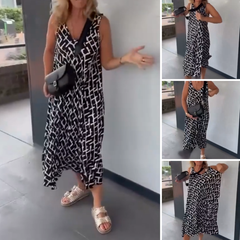 💖 Sukienka bez rękawów z nadrukiem i dekoltem w serek