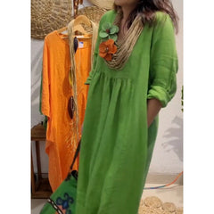 Damska swobodna sukienka lniana z długim rękawem w stylu boho