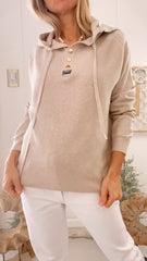 Damski top z okrągłym dekoltem i kapturem, ściągany sznurkiem, swobodny