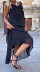 Damska sukienka swobodna z okrągłym dekoltem i szelkami