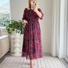 🌈Damska elegancka, wzorzysta, luźna, zwiewna sukienka maxi