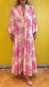 💃Damska letnia sukienka maxi z dekoltem w serek w leśne wzory👗