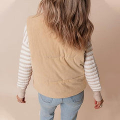 Damska, pogrubiona, ciepła kamizelka w jednolitym kolorze z kieszeniami