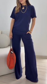 Damskie okrągły szyję stały kolor zwyczajny garnitur