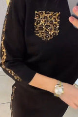 Damski dwuczęściowy komplet z nadrukiem w panterkę i topem w diamenty