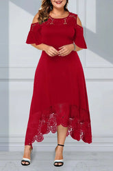 Sukienka typu pullover z koronkowymi łączeniami i falbankami, z krótkim rękawem, dla kobiet