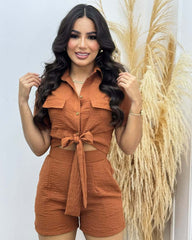 Modny komplet koszula z muszką i spodenki 2 częściowy