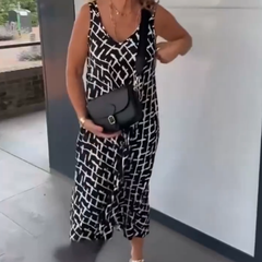 💖 Sukienka bez rękawów z nadrukiem i dekoltem w serek