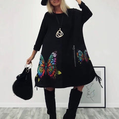 Damska nowa, wysokiej klasy sukienka z nadrukiem motyla