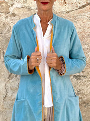 Damski swobodny, kontrastowy aksamitny długi płaszcz