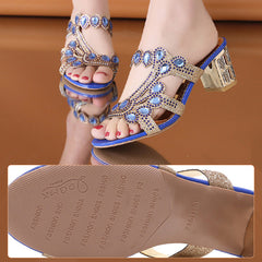 🔥Ostatni dzień zniżki 50% - Damskie lekkie, jednorzędowe, grube, wysadzane kryształkami kapcie na obcasie