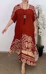 Damska luźna sukienka z okrągłym dekoltem i nadrukiem