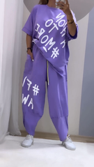 Regularny dwuczęściowy garnitur z nadrukiem i okrągłym dekoltem