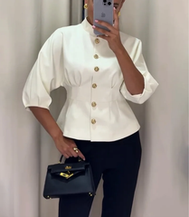 Elegancka koszula ze stójką i wysokim stanem