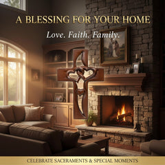 Ręcznie rzeźbiona drewniana dekoracja ścienna z krzyżem w kształcie serca