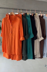 Komplet damski bawełniany składający się z koszuli i luźnych spodni