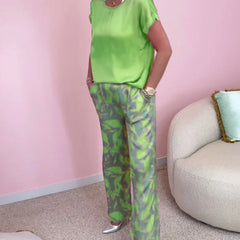 Top i drukowane szerokopasmowe spodnie 2-częściowy zestaw