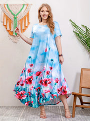 2025 Lato Nowy Drukowany Okrągły Dekolt Duży Rozmiar Długa Sukienka